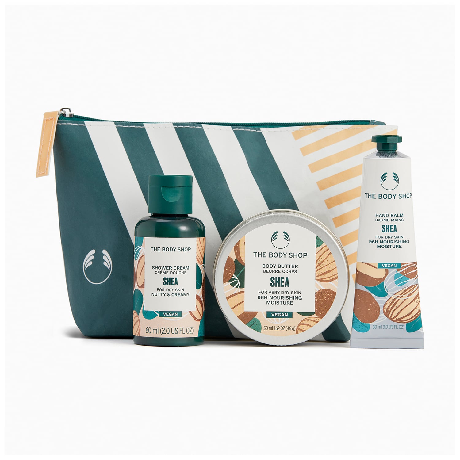 Подарунковий набір The Body Shop Shea Mini Gift (крем-гель для душу, 60 мл + батер для тіла, 50 мл + крем-бальзам для рук, 30 мл + косметичка)